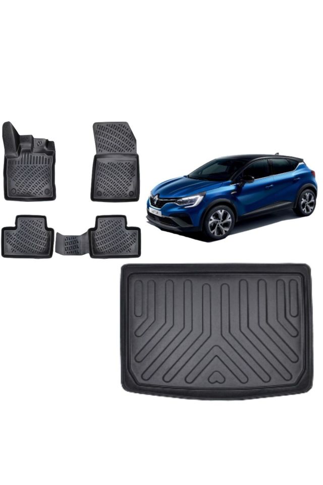 Renault Captur 2023 Model ALT Kademe 3D Bagaj Havuzu+3D Havuzlu Araca Özel Paspas Takımı
