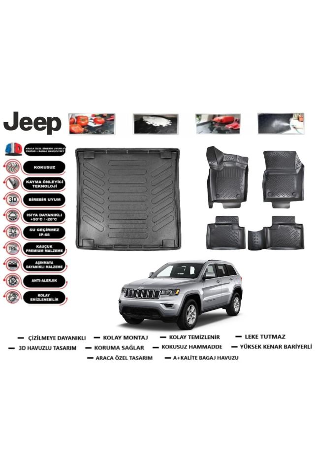 Jeep Grand Cherokee WK 2007 Model Bagaj Havuzu Araca Özel Paspas Takımı Prrox
