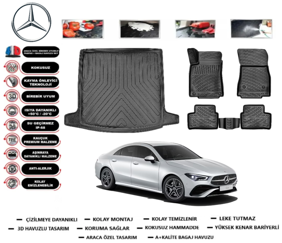 Mercedes-Benz CLA 2019 Sonrası Bagaj Havuzu+3D Havuzlu Paspas Takımı
