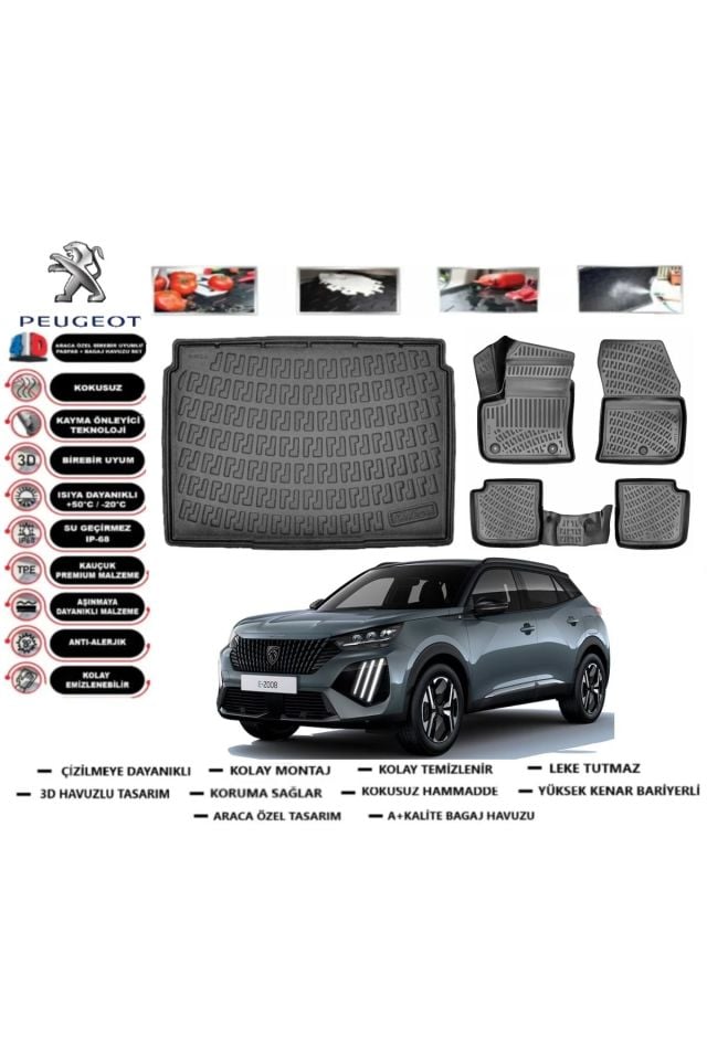 Peugeot 2008 Elektrikli 2022 Model Alt Bagaj Havuzu Araca Özel Paspas Takımı Prrox