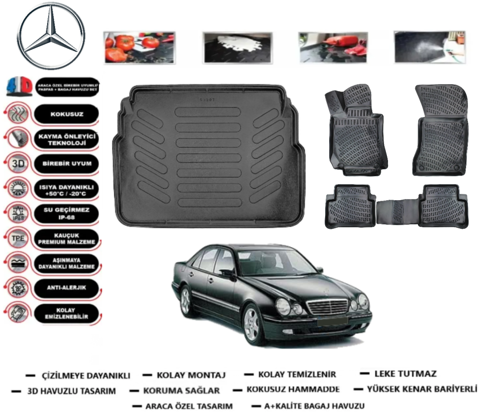 Mercedes E Serisi W210 1996-2002 3D Bagaj Havuzu+3D Araca Özel Paspas Takımı