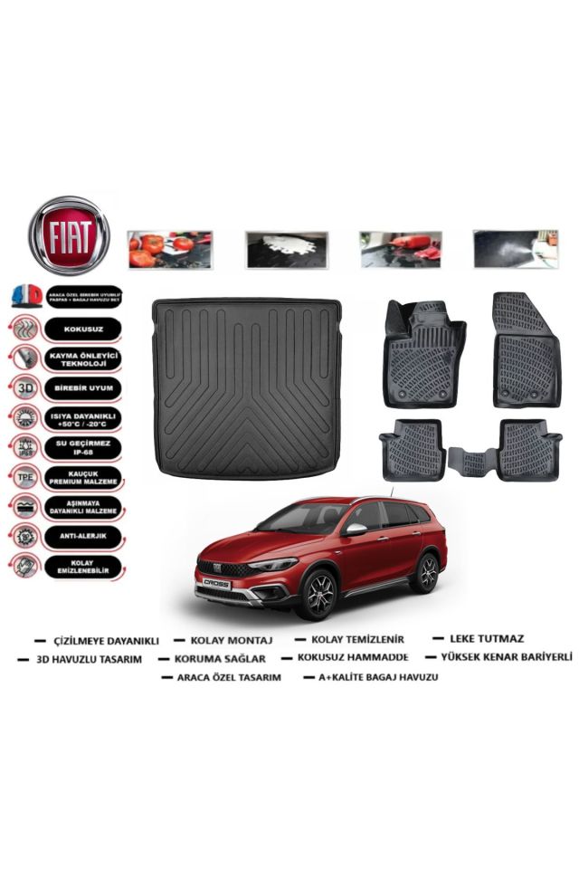 Fiat Egea Cross Wagon 2025 Model Üst Bagaj Havuzu Araca Özel Paspas Takımı Prrox Uyumlu