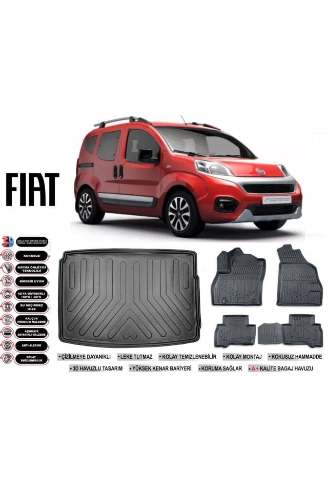 Fiat Fiorino 2015 Model Bagaj Havuzu Araca Özel Siyah Havuzlu Paspas Takımı Sett