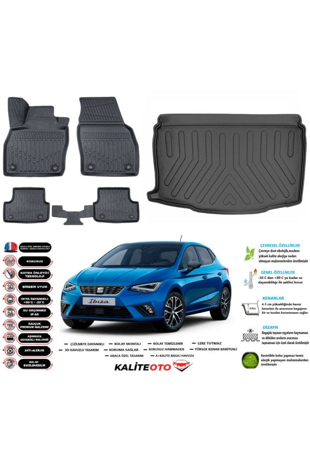 Seat Ibıza 2022 Model Alt Esnek Bagaj Havuzu Araca Özel Siyah Paspas Takımı