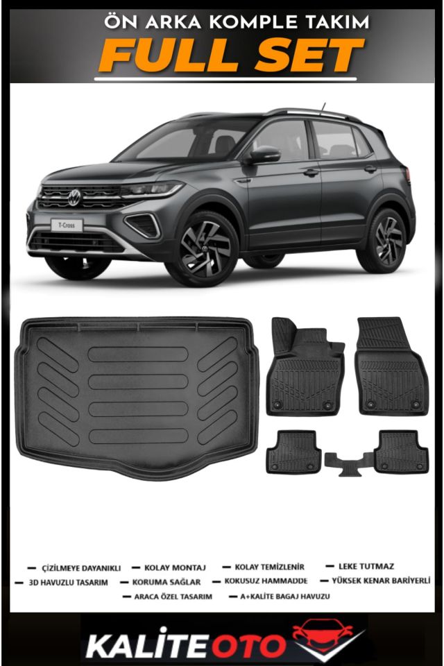 Volkswagen T-Cross Alt Bagaj Havuzu+4.5D Havuzlu Paspas Seti 2025 Model