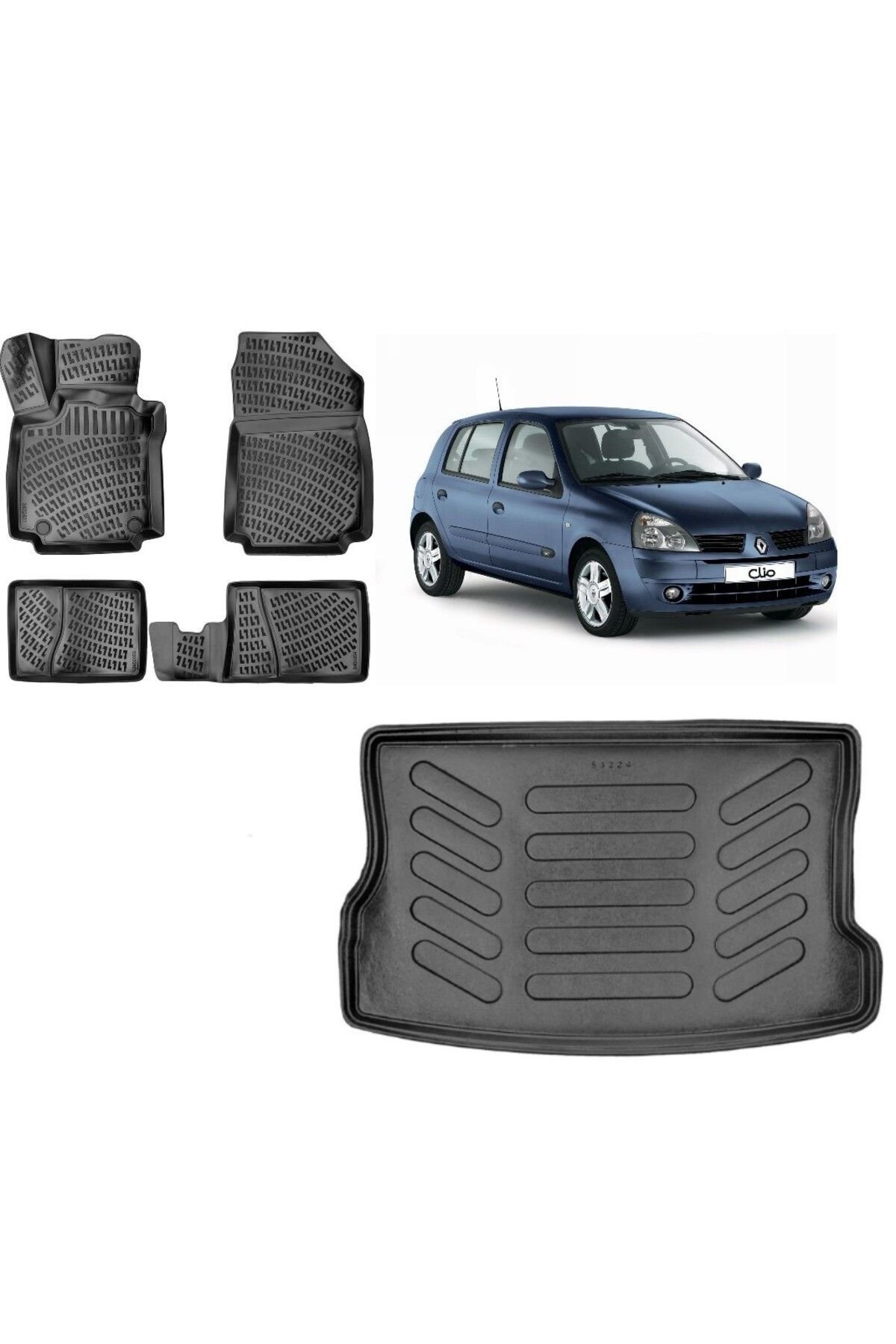 Renault Clio 2 Hatchback 1998 Model 3D Bagaj Havuzu+3D Havuzlu Araca Özel Paspas Takımı