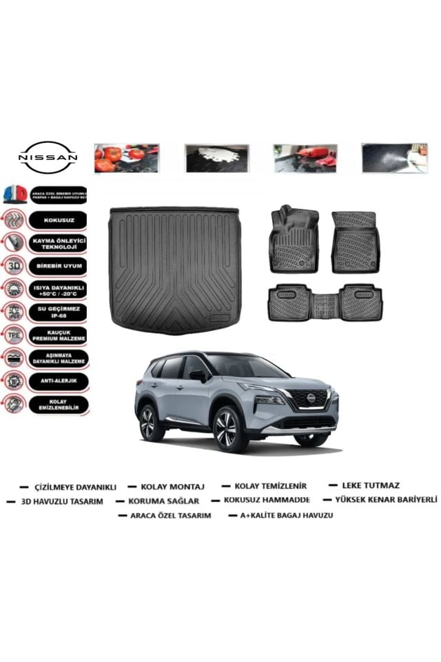 Nissan X-Trail 5 Koltuk 2022 Model Bagaj Havuzu Araca Özel Paspas Takımı Prrox