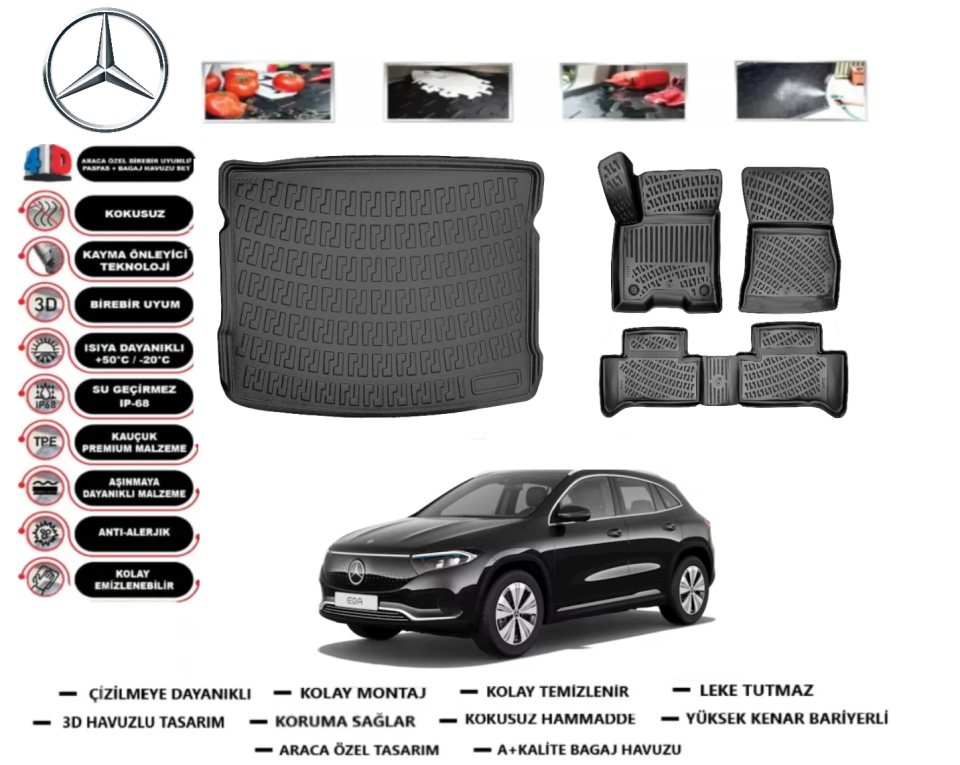 Mercedes EQA 2021 Sonrası Bagaj Havuzu+3D Havuzlu Paspas Takımı
