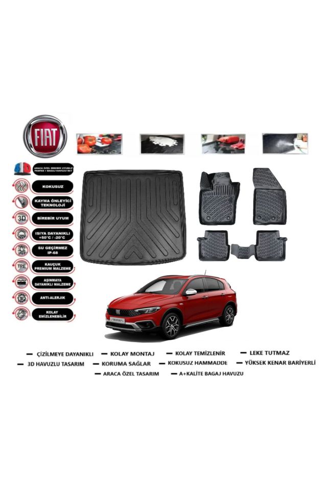 Fiat Egea Cross 2025 Uyumlu Model Tamir Kitli Bagaj Havuzu Araca Özel Paspas Takımı Prrox