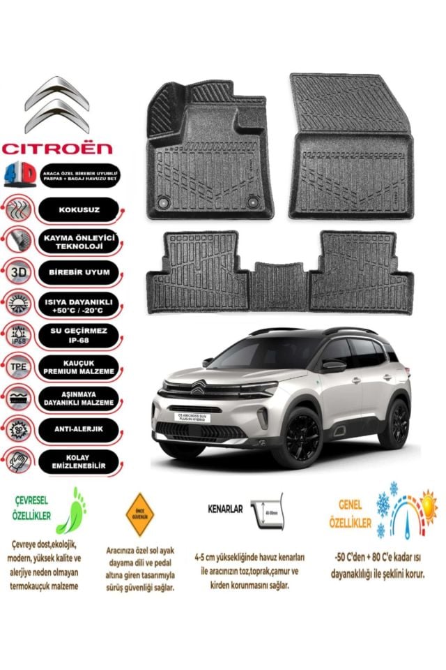 Citroen C5 Aircross 2020 Model 4D Araca Özel Havuzlu Paspas Takımı