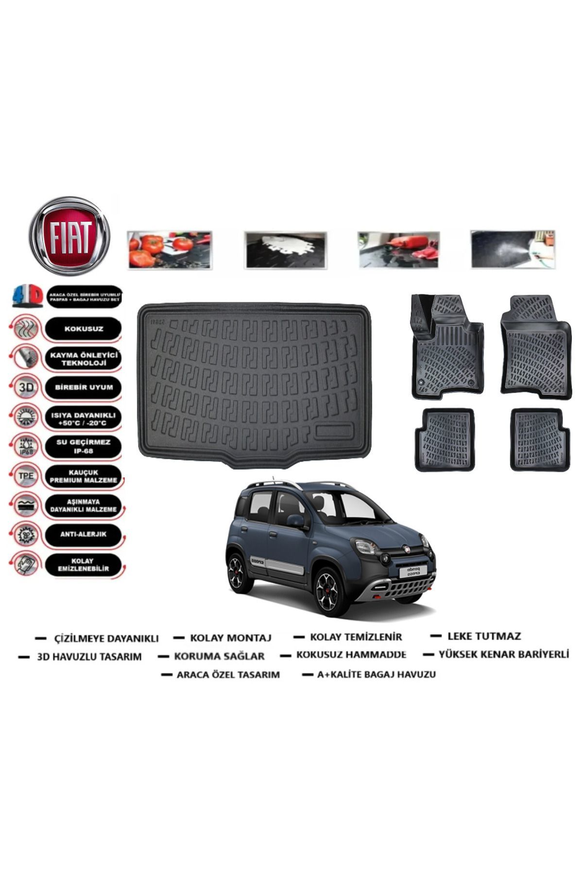 Fiat Panda Cross 2019 Uyumlu Model Bagaj Havuzu Araca Özel Paspas Takımı Prrox