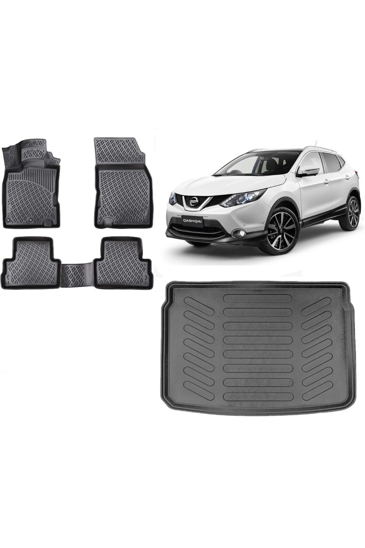 Nissan Qashqai 2017 (Tekna) Model 3D Bagaj Havuzu+3D Havuzlu Araca Özel Paspas Takımı