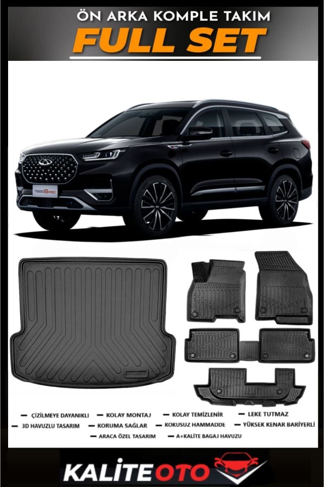 Chery Tiggo 8 7 Kişilik Bagaj Havuzu+4.5D Havuzlu Paspas Seti 2023 Model