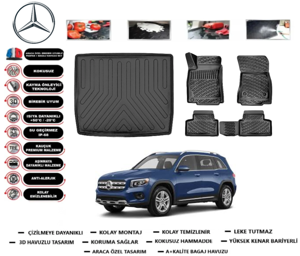 Mercedes GLB 2019 Sonrası Alt Bagaj Havuzu+3D Havuzlu Paspas Takımı