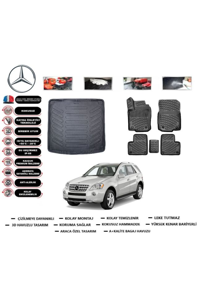 Mercedes ML 164 Serisi 2009 Model Bagaj Havuzu Araca Özel Paspas Takımı Prrox