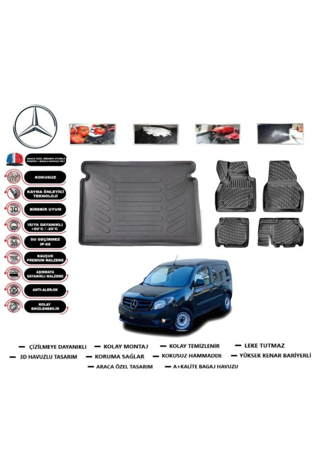 Mercedes Citan 2014 Model Bagaj Havuzu Araca Özel Paspas Takımı kauçuk