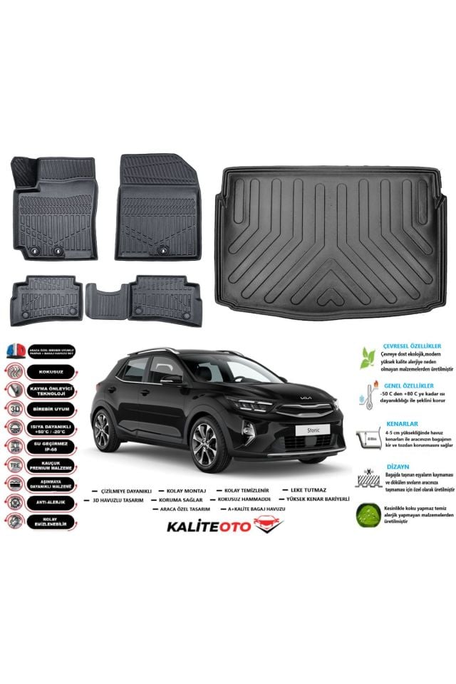 Kia Stonic 2018 Model Esnek Bagaj Havuzu Araca Özel Siyah Paspas Takımı