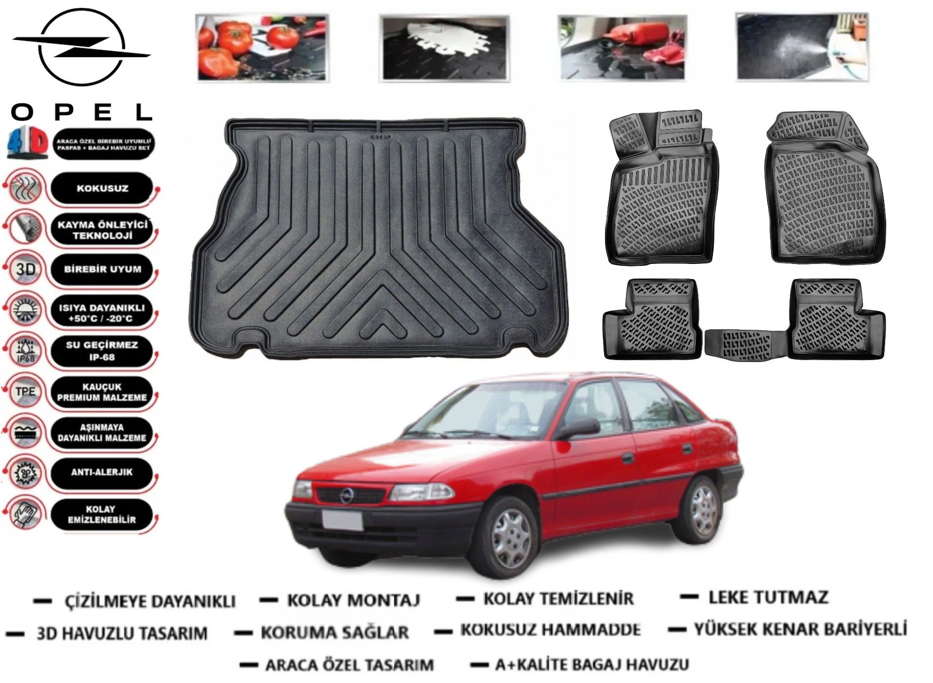Opel Astra F Sedan 1991-1998 3D Bagaj Havuzu+3D Araca Özel Paspas Takımı