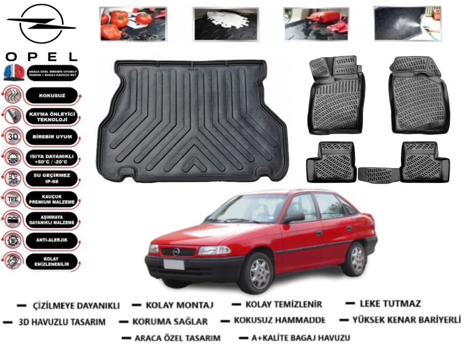 Opel Astra F Sedan 1991-1998 3D Bagaj Havuzu+3D Araca Özel Paspas Takımı