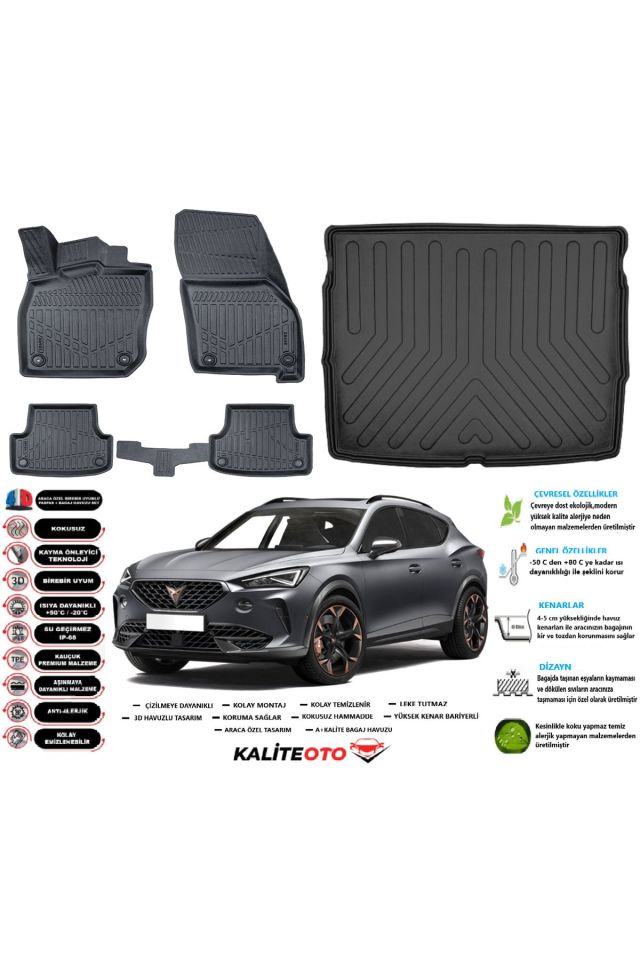 Cupra Formentor 2023 Model Üst Esnek Bagaj Havuzu Araca Özel Siyah Paspas Takımı