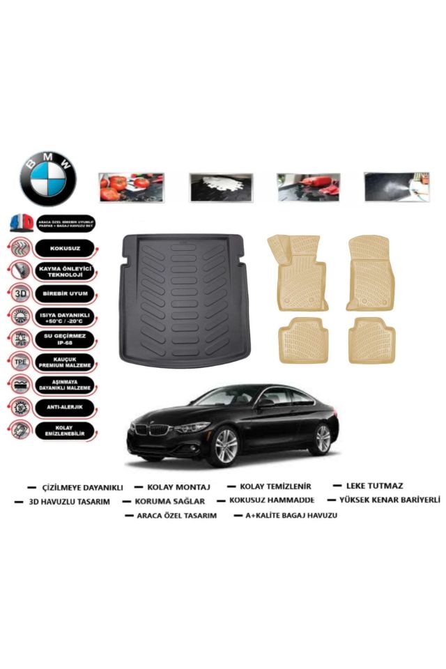 Bmw 4 Serisi Coupe 2016 Model Bagaj Havuzu(paspası)+Araca Özel Bej Paspas Takımı Flex
