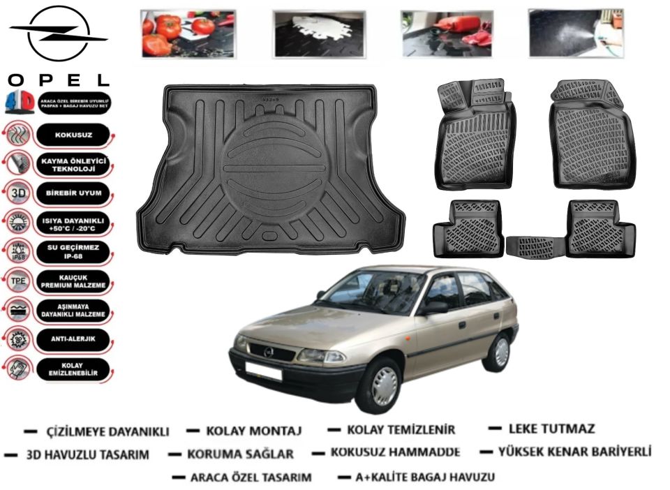 Opel Astra F Hatchback 1991-1998 3D Bagaj Havuzu+3D Araca Özel Paspas Takımı