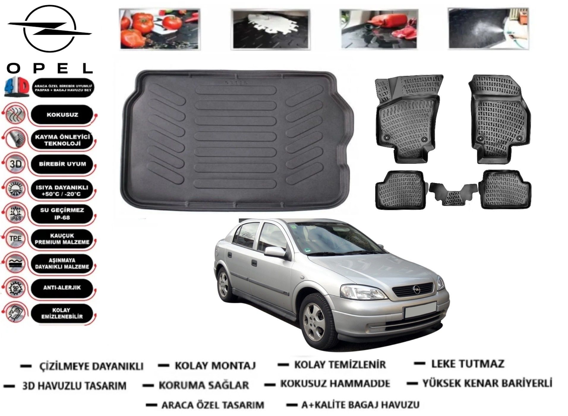 Opel Astra G Hatchback 1998-2004 3D Bagaj Havuzu+3D Araca Özel Paspas Takımı