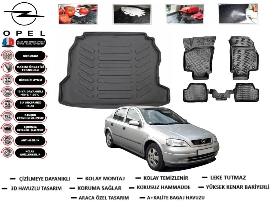 Opel Astra G Sedan 1998-2004 3D Bagaj Havuzu+3D Araca Özel Paspas Takımı