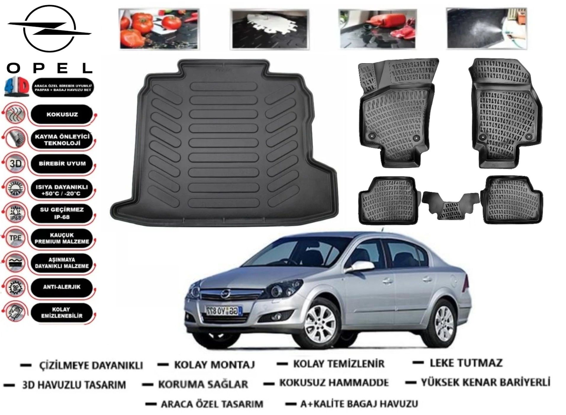 Opel Astra H Sedan 2004-2012 3D Bagaj Havuzu+3D Araca Özel Paspas Takımı