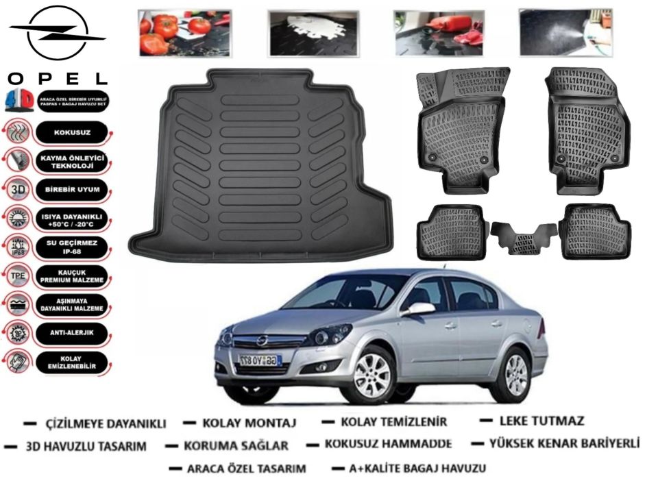 Opel Astra H Sedan 2004-2012 3D Bagaj Havuzu+3D Araca Özel Paspas Takımı