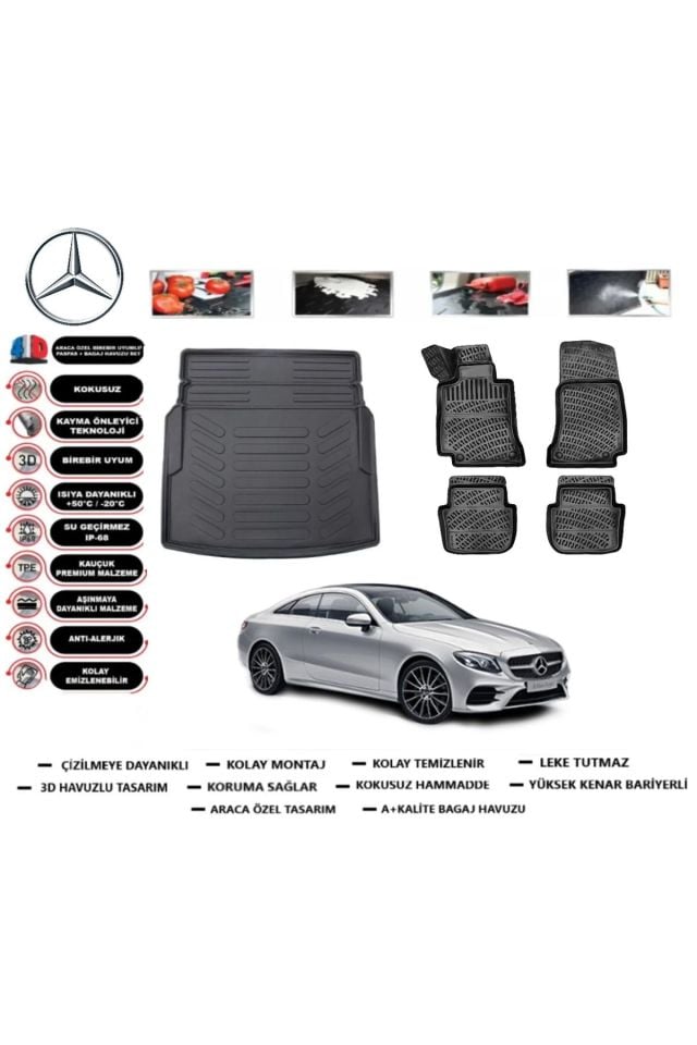 Mercedes E Serisi Coupe C238 2020 Model Bagaj Havuzu Araca Özel Paspas Takımı kauçuk