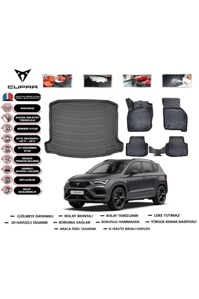 Cupra Ateca 2025 Model Bagaj Havuzu Araca Özel Paspas Takımı Prrox