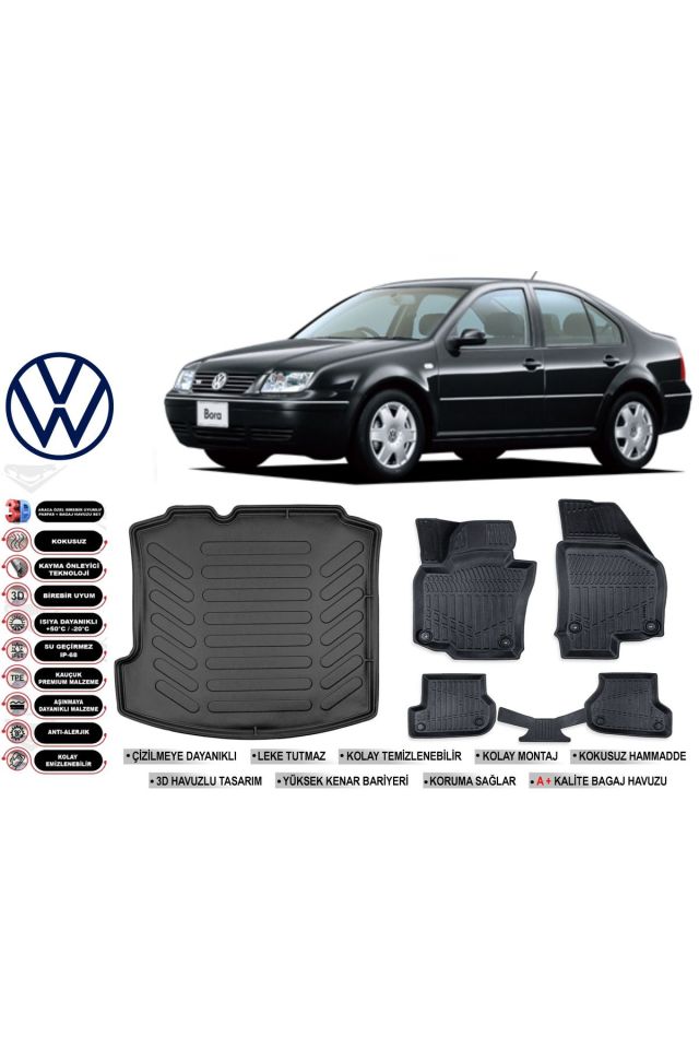 Volkswagen Bora 2004 Model Bagaj Havuzu Araca Özel Siyah Havuzlu Paspas Takımı Sett