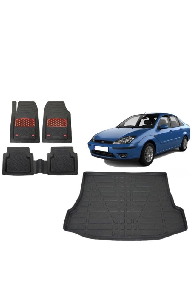 Focus 1 Sedan 1998 Model 3d Bagaj Havuzu+3d Kırmızı Kromlu Havuzlu Paspas Takımı