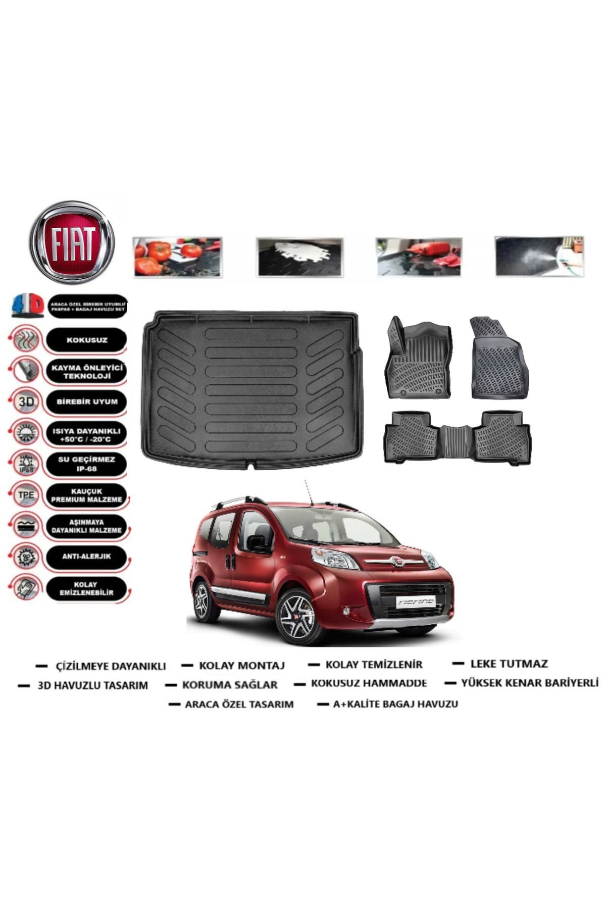 Fiat Fiorino 2015 Model Plastik Zemin Bagaj Havuzu Araca Özel Paspas Takımı Prrox