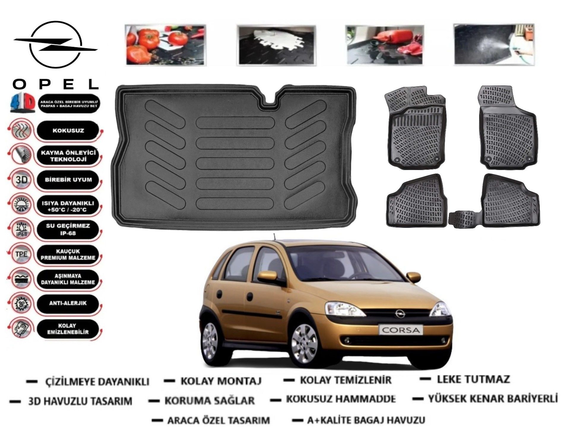 Opel Corsa C 2001-2007 3D Bagaj Havuzu+3D Araca Özel Paspas Takımı