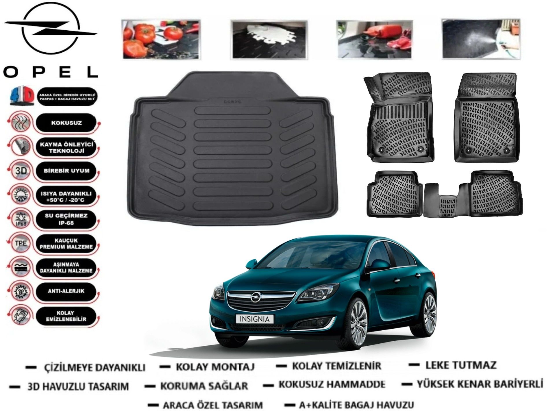 Opel İnsignia Sedan 2009-2016 3D Bagaj Havuzu+3D Araca Özel Paspas Takımı