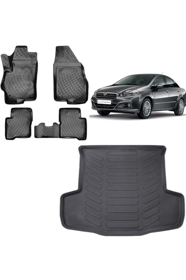 Fiat Linea 2016 Model 3D Bagaj Havuzu+3D Havuzlu Araca Özel Paspas Takımı