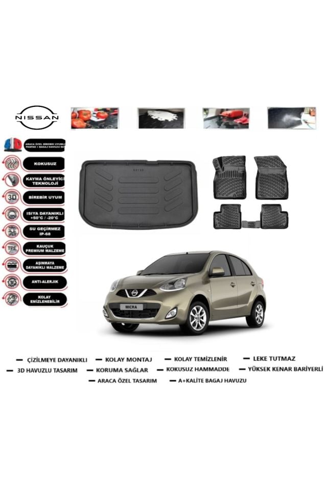Nissan Micra 2014 Model Bagaj Havuzu Araca Özel Paspas Takımı Prrox