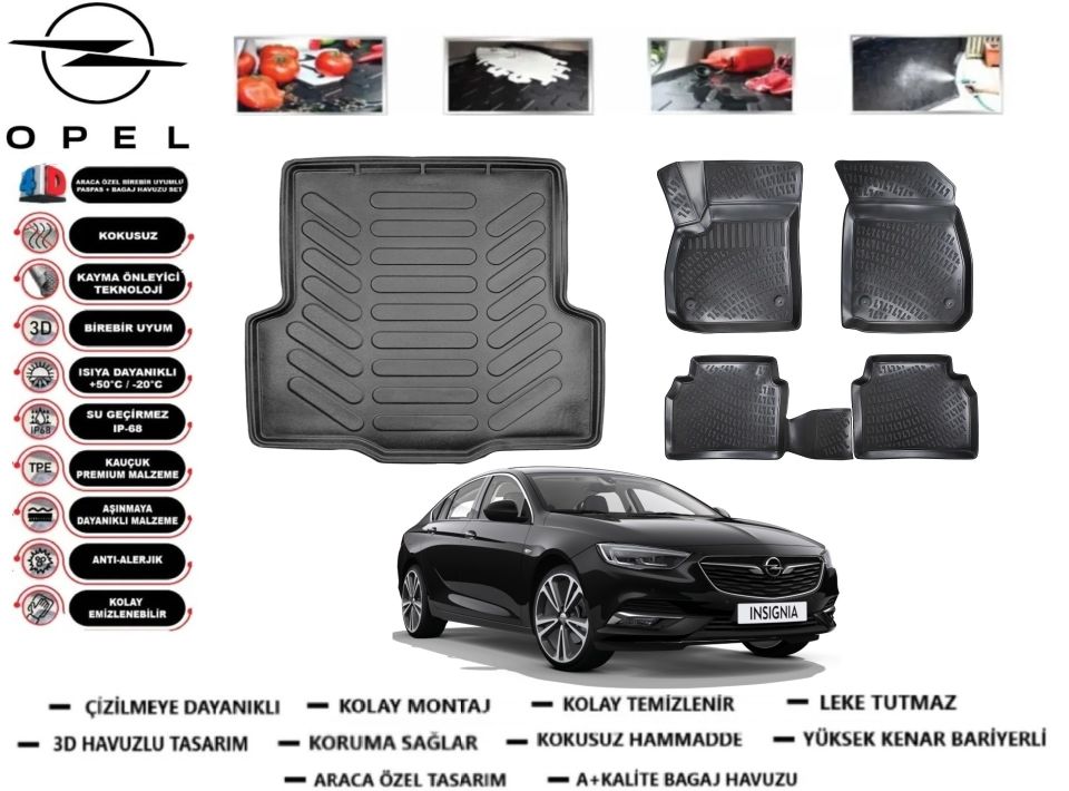 Opel İnsignia 2016 Sonrası 3D Bagaj Havuzu+3D Araca Özel Paspas Takımı