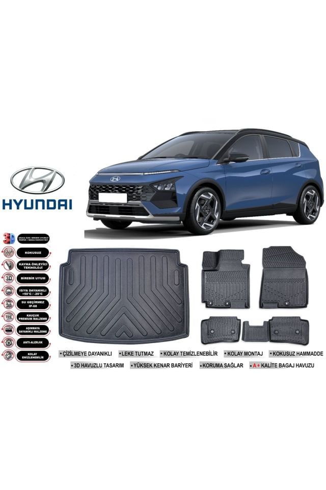 Hyundai Bayon 2021 Model Bagaj Havuzu Araca Özel Siyah Havuzlu Paspas Takımı Sett