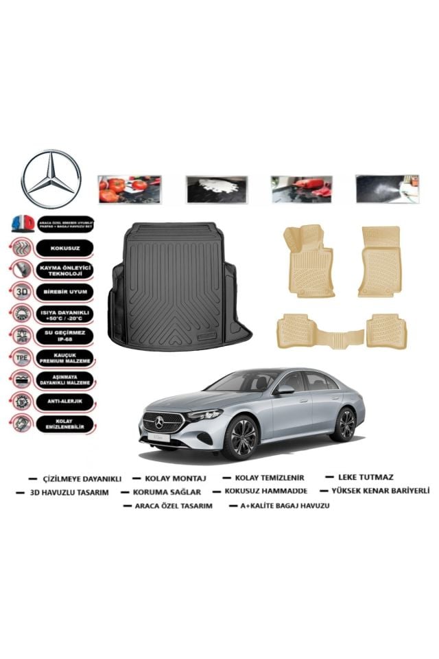 Mercedes E Serisi W214 2024 Model Bagaj Havuzu+Araca Özel Bej Paspas Takımı Flex