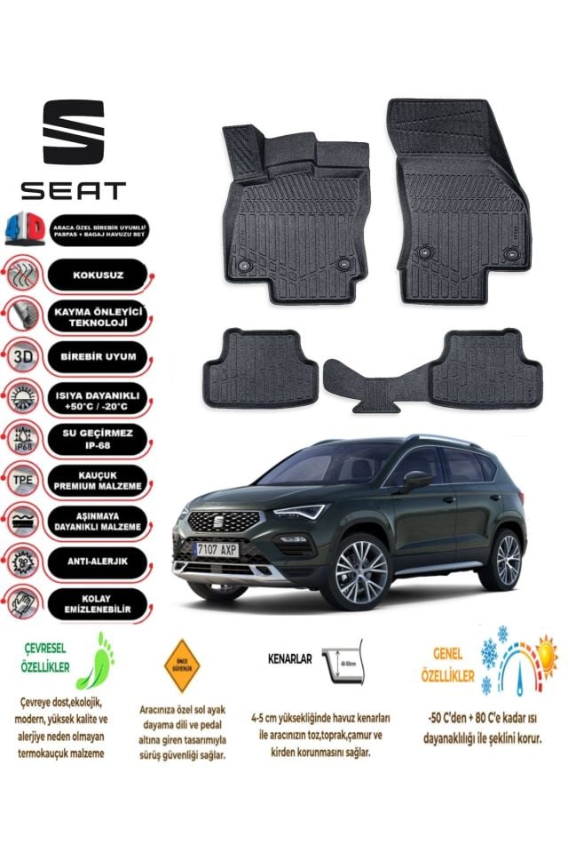 Seat Ateca 2021 Model 4D Araca Özel Havuzlu Paspas Takımı