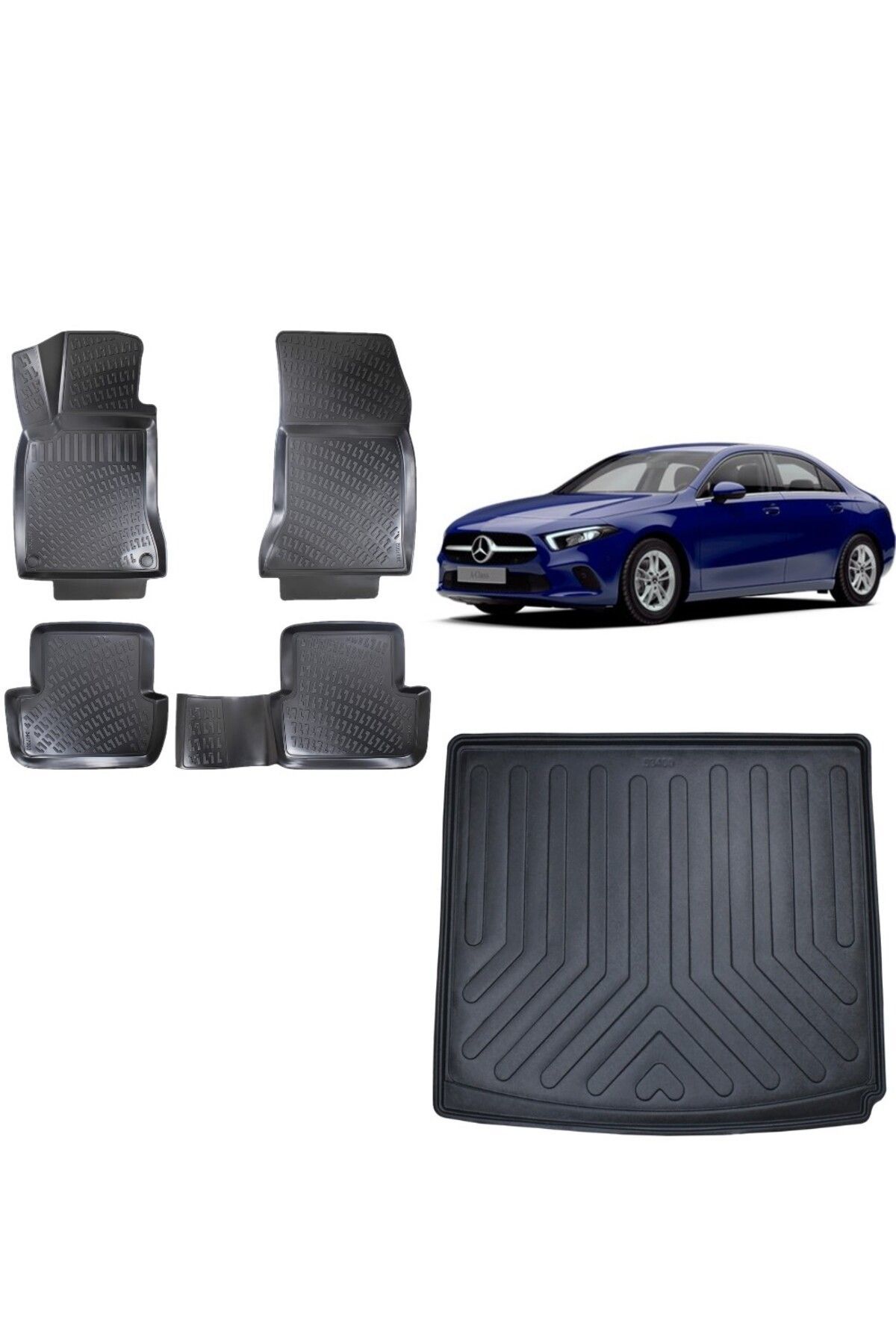 Mercedes A Serisi 2022 Model Sedan Kulaksız 3D Bagaj Havuzu+3D Havuzlu Araca Özel Paspas Takımı