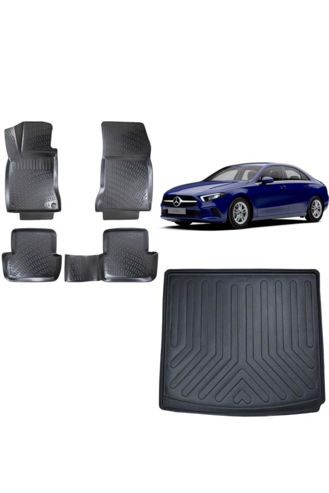 Mercedes A Serisi 2022 Model Sedan Kulaksız 3D Bagaj Havuzu+3D Havuzlu Araca Özel Paspas Takımı