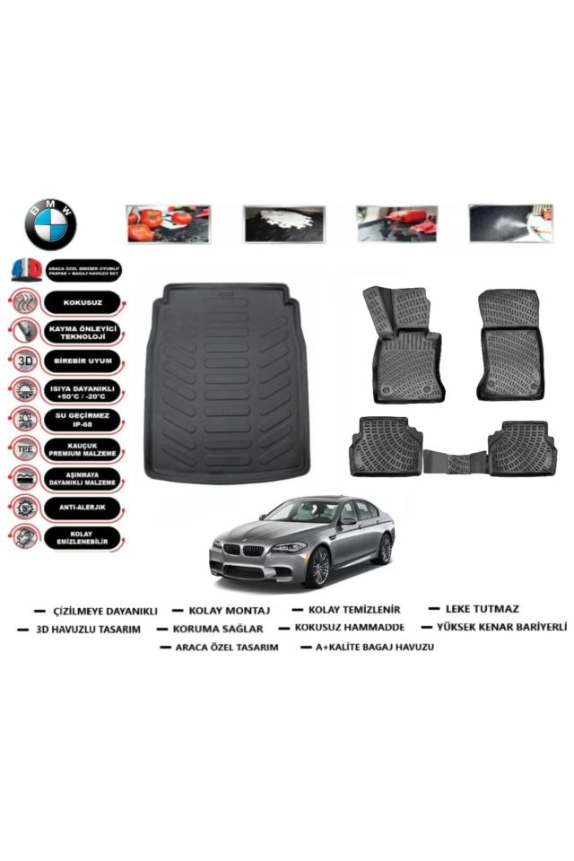 Bmw 5 serisi F10 2015 Model Bagaj Havuzu Araca Özel Paspas Takımı kauçuk