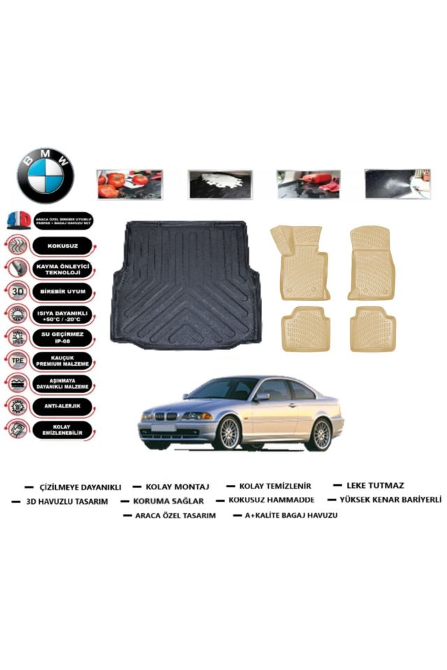 Bmw 3 serisi E46 2000 Model Bagaj Havuzu(paspası)+Araca Özel Bej Paspas Takımı Flex