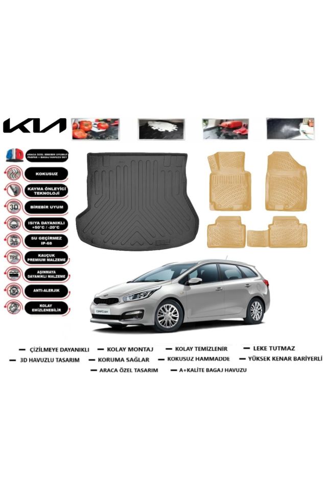 Kia Ceed STW 2016 Model  Bagaj Havuzu(paspası)+Araca Özel Bej Paspas Takımı Flex