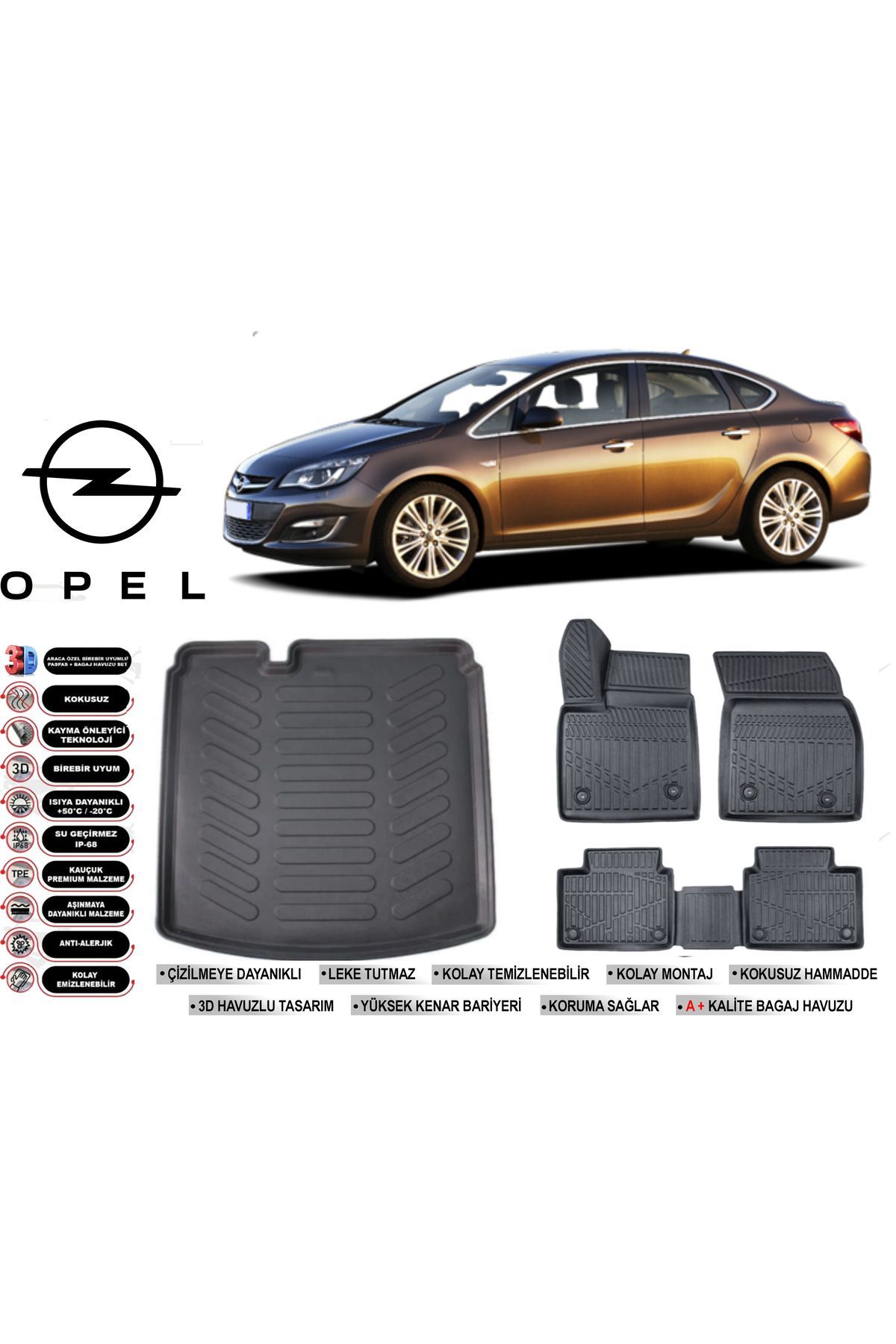 Opel Astra J Sedan 2014 Model Bagaj Havuzu Araca Özel Siyah Havuzlu Paspas Takımı Sett