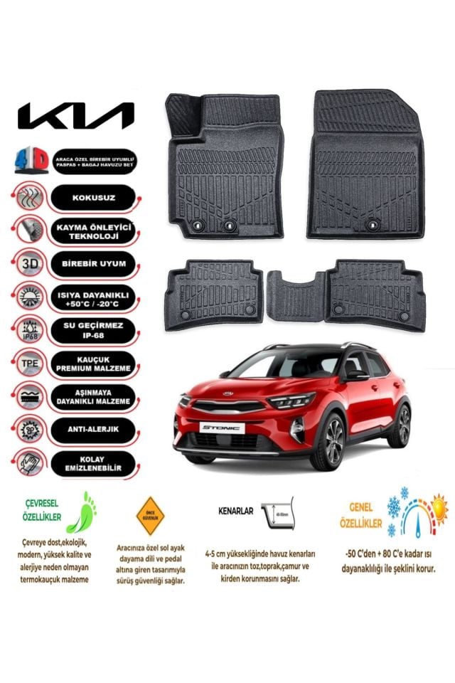 Kia Stonic 2020 Model 4D Araca Özel Havuzlu Paspas Takımı